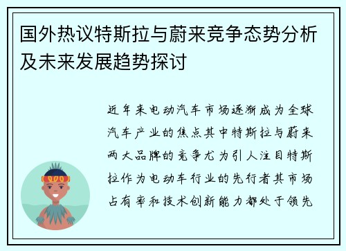 国外热议特斯拉与蔚来竞争态势分析及未来发展趋势探讨